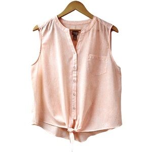 NWOT CHICO’S Tie Front Sleeveless Shirt SZ 2 Large Peach White Button Up Pocket
